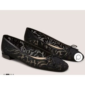 Stuart Weitzman Black Lace Ballet Flats‎ Bow Detail Square Toe Women Size 7